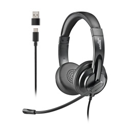 NGS VOX605 USB-C Stereo Headset with Volume Control and USB Adapter, Black