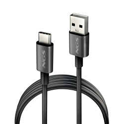 NGS Zyro, 15W USB-a to USB-C Fast Charging 1m Cable, Black