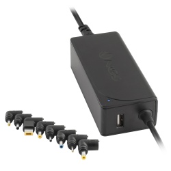 NGS W-70W Universal Laptop Charger with USB Port and 9 Interchangeable Tips, Black