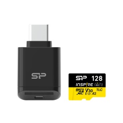 128GB Silicon Power Inspire microSDXC UHS-I V30 A2 4K Memory Card with USB Reader Type-C
