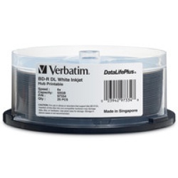 Verbatim Blu-Ray BD-R DL 97334 50GB 6X White Inkjet Printable 25-Pack Spindle