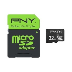 32GB PNY microSDHC CL10 UHS-1 Memory Card with SD Adapter