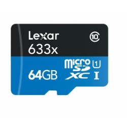 64GB Lexar microSDXC UHS-1 CL10 Memory Card with SD Adapter