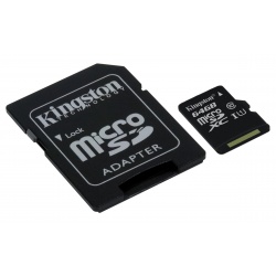 64GB Kingston microSDXC UHS-1 CL10 Memory Card with SD Adapter