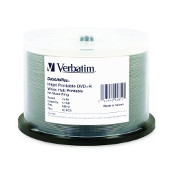 Verbatim DVD+R DataLifePlus 4.7GB 8X White Inkjet 50-Pack Spindle