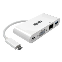 Tripp Lite USB-C Male to VGA/USB-A /USB-C /Gigabit Ethernet Female Adapter Cable - White