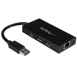 StarTech 3-Port USB3.0 Portable Hub with Gigabit Ethernet Port - Black
