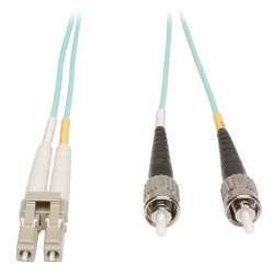 10FT Tripp Lite LC Multi Mode To ST Multi Mode 10Gb Duplex Multimode 50/125 OM3 LSZH Fiber Optic Patch Cable - Aqua Blue