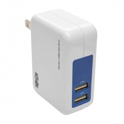Tripp Lite Dual Port USB Tablet Phone Wall Travel Charger - White, Blue