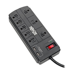 8FT Tripp Lite 8 Outlet Surge Protector Power Strip with 2 USB Ports - Black