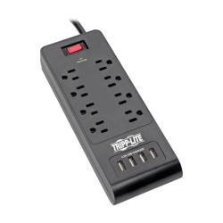 6FT Tripp Lite 8 Outlet Surge Protector with 4 USB Ports - Black