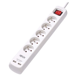 10FT Tripp Lite French Type E  5-Outlet Power Strip with USB Charging - White