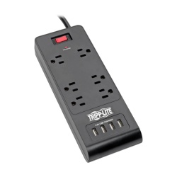 6FT Tripp Lite 6-Outlet Surge Protector With 4 USB Ports - Black