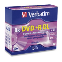 Verbatim DVD+R DL 8.5GB 8X Branded 5-Pack Jewel Case 