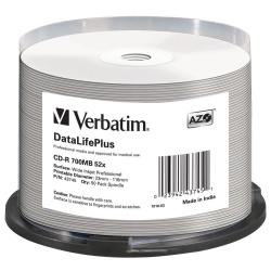 Verbatim CD-R 52x DataLifePlus Wide Inkjet Professional CD-R 700MB 50-Pack