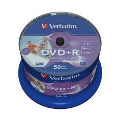 Verbatim DVD+R 16x 4.7GB Wide Printable 50-Pack Spindle