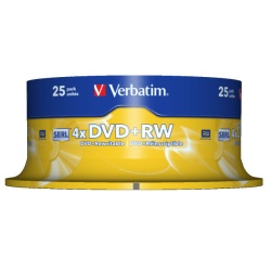 Verbatim DVD+RW 4X Silver Matte 4.7GB 25-Pack Spindle
