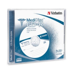 Verbatim MediDisc CD-R 700MB 52X Thermal Printable 1-Pack Jewel Case