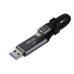 64GB PNY Duo Link iOS OTG USB 3.0 Type-A/Lightning Flash Drive - Grey