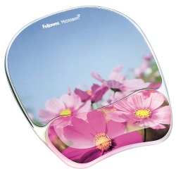 Fellowes Photo Gel Mouse Pad w/Wrist Rest - Pink Flowers