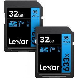 32GB Lexar Professional 633x UHS-I / Class 10 SDHC Memory Card (Pack of 2)