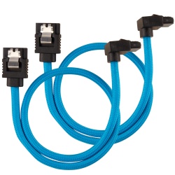 Corsair Premium Sleeved SATA III Cables 90° Connector (2 Pack) - Blue