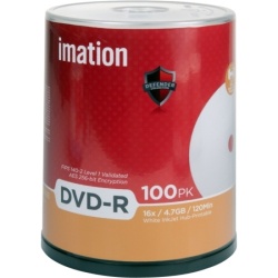 Imation DVD-R 4.7GB 16X White InkJet Hub Printable 100-Pack Cake Box