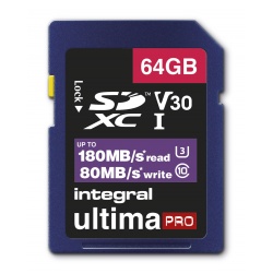 64GB Integral Ultima Pro SDXC Memory Card CL10 V30 UHI-I U3 180MB/sec