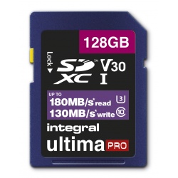 128GB Integral Ultima Pro SDXC Memory Card CL10 V30 UHI-I U3 180MB/sec