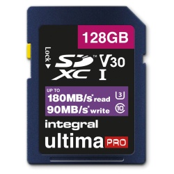 128GB Integral Ultima Pro SDXC Memory Card V30 UHS-I U3 180MB/sec