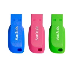16GB SanDisk Cruzer Blade USB2.0 Flash Drive 3 Pack - Blue, Green, Pink