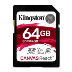64GB Kingston Canvas React SDXC Memory Card UHS-I U3 CL10 A1