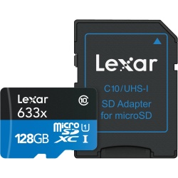128GB Lexar microSDXC UHS-1 CL10 Memory Card with SD Adapter