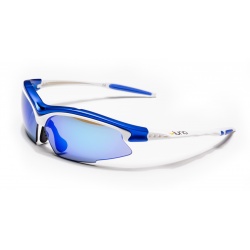Luna Sky Running Cycling Sunglasses with Hard Protective Case (Mirrored Blue Lenses, White/Blue Frame) with Gray Interchangeable Lenses