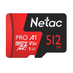 512GB Netac P500 Pro microSDXC CL10 UHS-I U3 V30 A1 Memory Card w/ SD Adapter