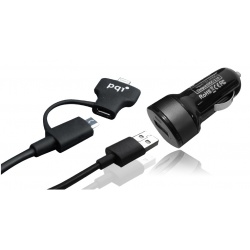 PQI i-Charger Du-Plug for Car - Car Charger with Lightning and micro USB connectors (Black)
