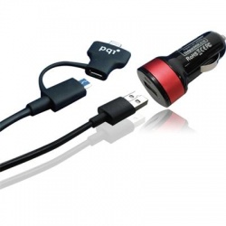 PQI i-Charger Du-Plug for Car - Car Charger with Lightning and micro USB connectors (Red)