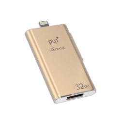 32GB PQI iConnect Gold OTG USB Backup Drive for iPhone / iPad / iPod With Lightning Connection