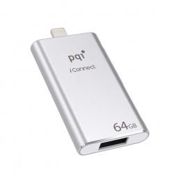 64GB PQI iConnect Silver OTG USB Backup Drive for iPhone / iPad / iPod With Lightning Connection