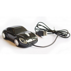 Optical USB Mouse Black Racing Car Design Dual-button with LED lights and scroll-wheel