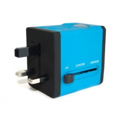 Rainbow Series Worldwide Travel Power Adapter with 2 USB ports (5V / 2.1A) - Blue Edition