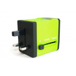 Rainbow Series Worldwide Travel Power Adapter with 2 USB ports (5V / 2.1A) - Green Edition