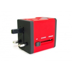 Rainbow Series Worldwide Travel Power Adapter with 2 USB ports (5V / 2.1A) - Red Edition