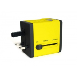 Rainbow Series Worldwide Travel Power Adapter with 2 USB ports (5V / 2.1A) - Yellow Edition