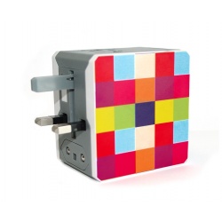 Retro Series Worldwide Travel Power Adapter with 2 USB ports (5V / 2.1A) -  Checkered Edition