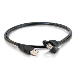 C2G 2FT Panel Mount USB Type-A Male to USB Type-A Female Cable - Black