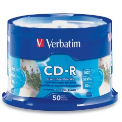 Verbatim 700MB 52X Silver Inkjet Printable CD-R 50-Pack Spindle