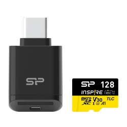 128GB Silicon Power Inspire microSDXC UHS-I V30 A1 4K Memory Card with USB Reader Type-C