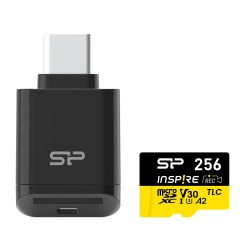 256GB Silicon Power Inspire microSDXC UHS-I V30 A1 4K Memory Card with USB Reader Type-C