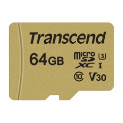 64GB Transcend 500S microSDXC UHS-I U3 V30 CL10 Memory Card with SD Adapter 95MB/sec